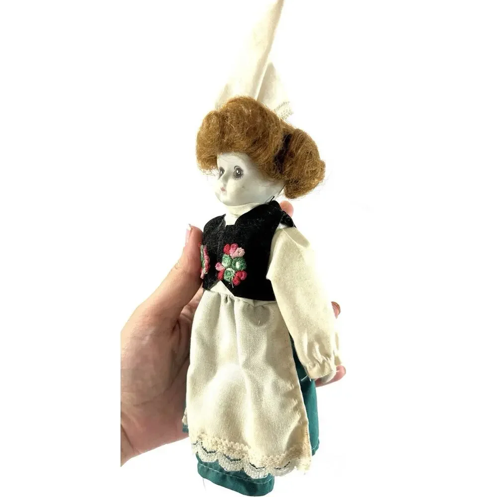 Vintage Scandinavian Folk Doll Norway Sweden Bisque Face Red Hair 9” Costume